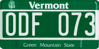 VT license plate ODF073