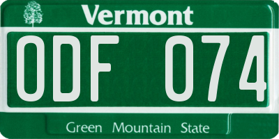 VT license plate ODF074