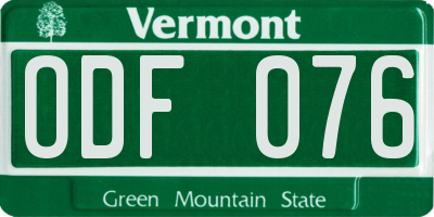 VT license plate ODF076