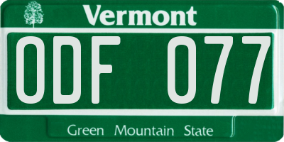VT license plate ODF077
