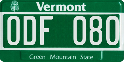 VT license plate ODF080