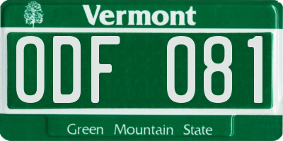 VT license plate ODF081