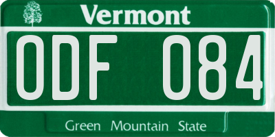 VT license plate ODF084
