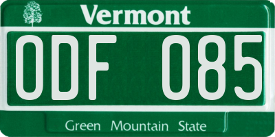 VT license plate ODF085
