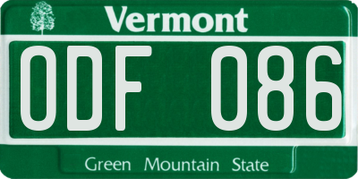 VT license plate ODF086