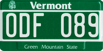 VT license plate ODF089