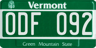 VT license plate ODF092