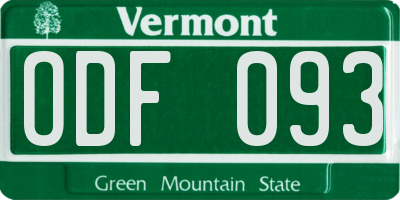 VT license plate ODF093