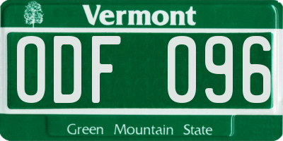 VT license plate ODF096