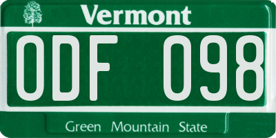 VT license plate ODF098