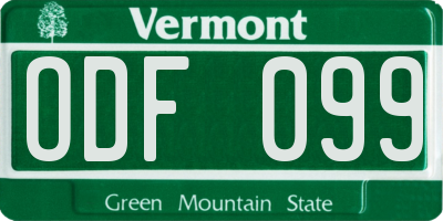 VT license plate ODF099