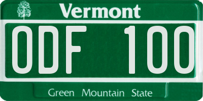 VT license plate ODF100