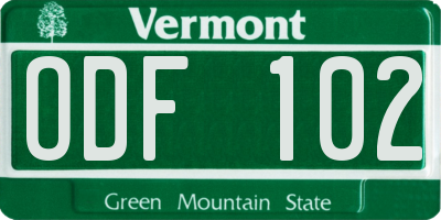 VT license plate ODF102