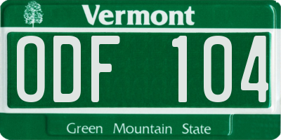 VT license plate ODF104