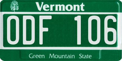 VT license plate ODF106