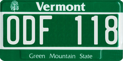 VT license plate ODF118