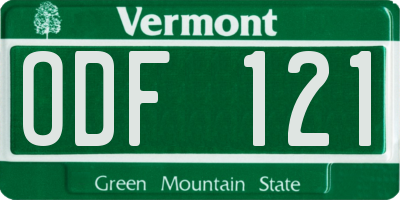 VT license plate ODF121