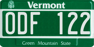 VT license plate ODF122