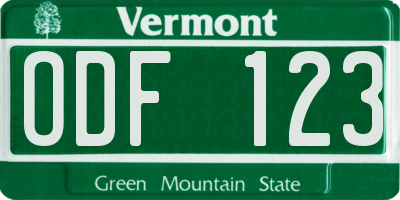 VT license plate ODF123
