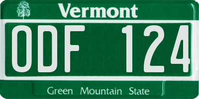 VT license plate ODF124