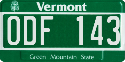VT license plate ODF143