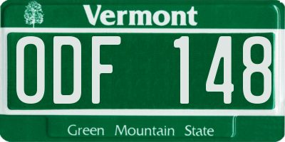 VT license plate ODF148