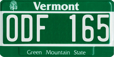 VT license plate ODF165