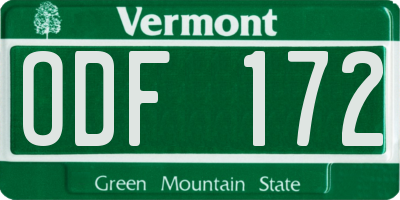 VT license plate ODF172