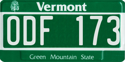 VT license plate ODF173