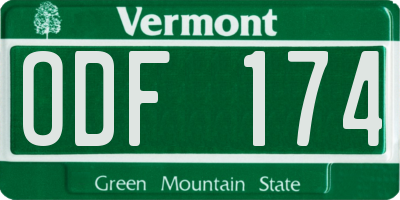 VT license plate ODF174