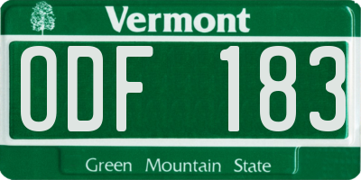 VT license plate ODF183
