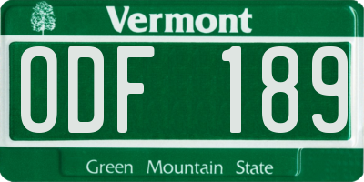 VT license plate ODF189