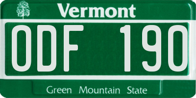 VT license plate ODF190