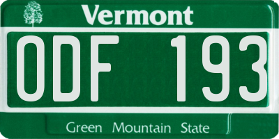 VT license plate ODF193