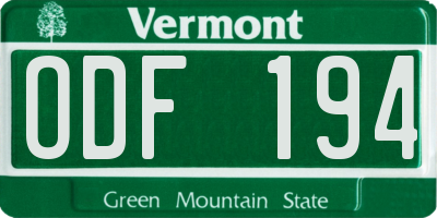 VT license plate ODF194