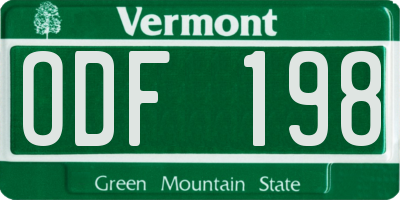 VT license plate ODF198