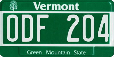 VT license plate ODF204