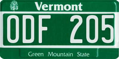 VT license plate ODF205