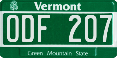 VT license plate ODF207