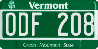 VT license plate ODF208