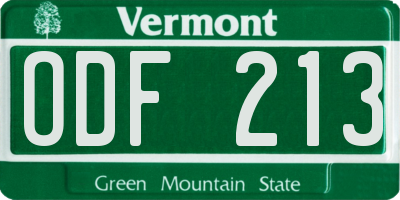 VT license plate ODF213