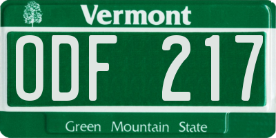 VT license plate ODF217