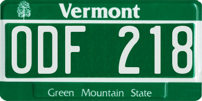 VT license plate ODF218