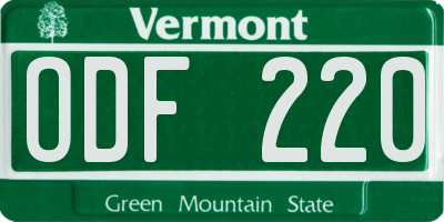 VT license plate ODF220
