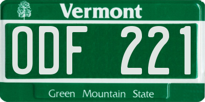 VT license plate ODF221