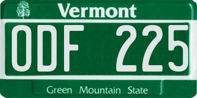 VT license plate ODF225