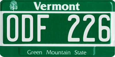 VT license plate ODF226