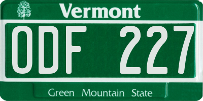 VT license plate ODF227