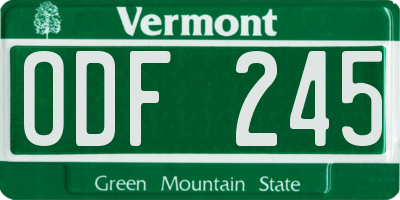 VT license plate ODF245