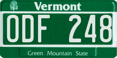 VT license plate ODF248
